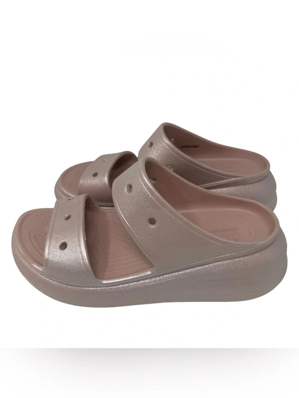 Crocs Classic Crush Womens Size 9 Pink Clay Argile Rose Shimmer platform Sandals